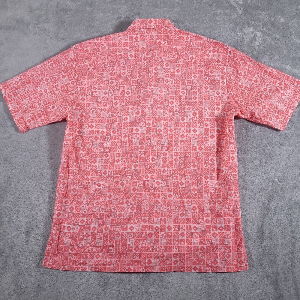 Tori Richard Shirt Mens Medium Red Cotton Lawn Short Sleeve Block Print Hawaii - Picture 6 of 8